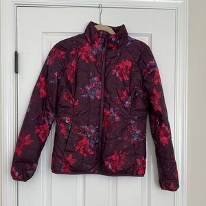 THE NORTH FACE Ladies Burgundy Pink Floral Puffer Quilted LOGO Jack Coat Size S